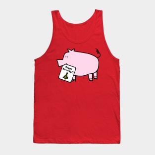 Cute Christmas Pig says Happy Holidays Tank Top